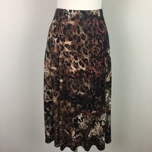Chico's Travelers  Brown Animal Print Paisley Floral Slinky Knit Midi Skirt 2